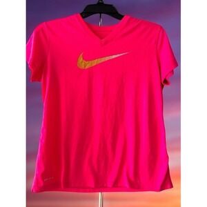 Nike‎ Girls T Shirt Size XL X Large Pink Short Sleeve Dri Fit V Neck